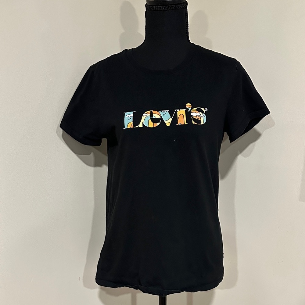*LEVIS* Black Tee Shirt Colorful Logo Size Large